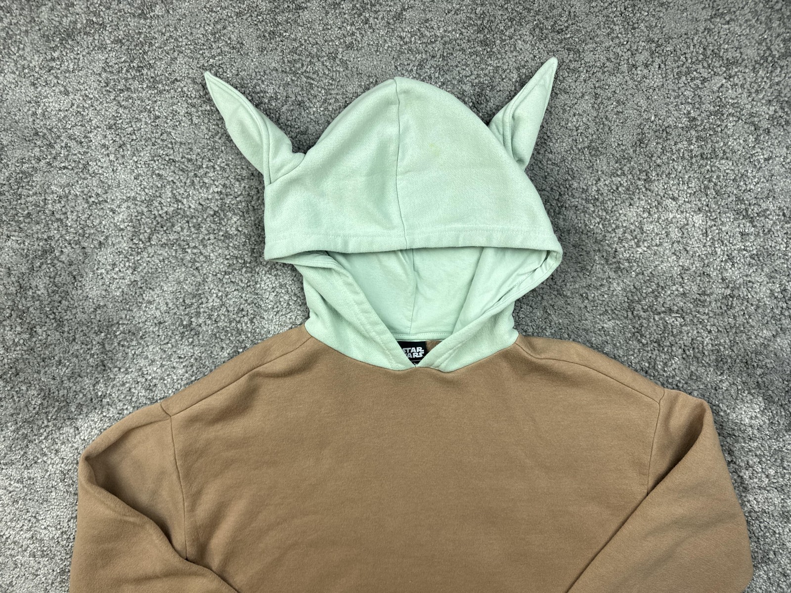 Star Wars Grogu Baby Yoda Hoodie Womens Small Tan Green Ears Her Universe