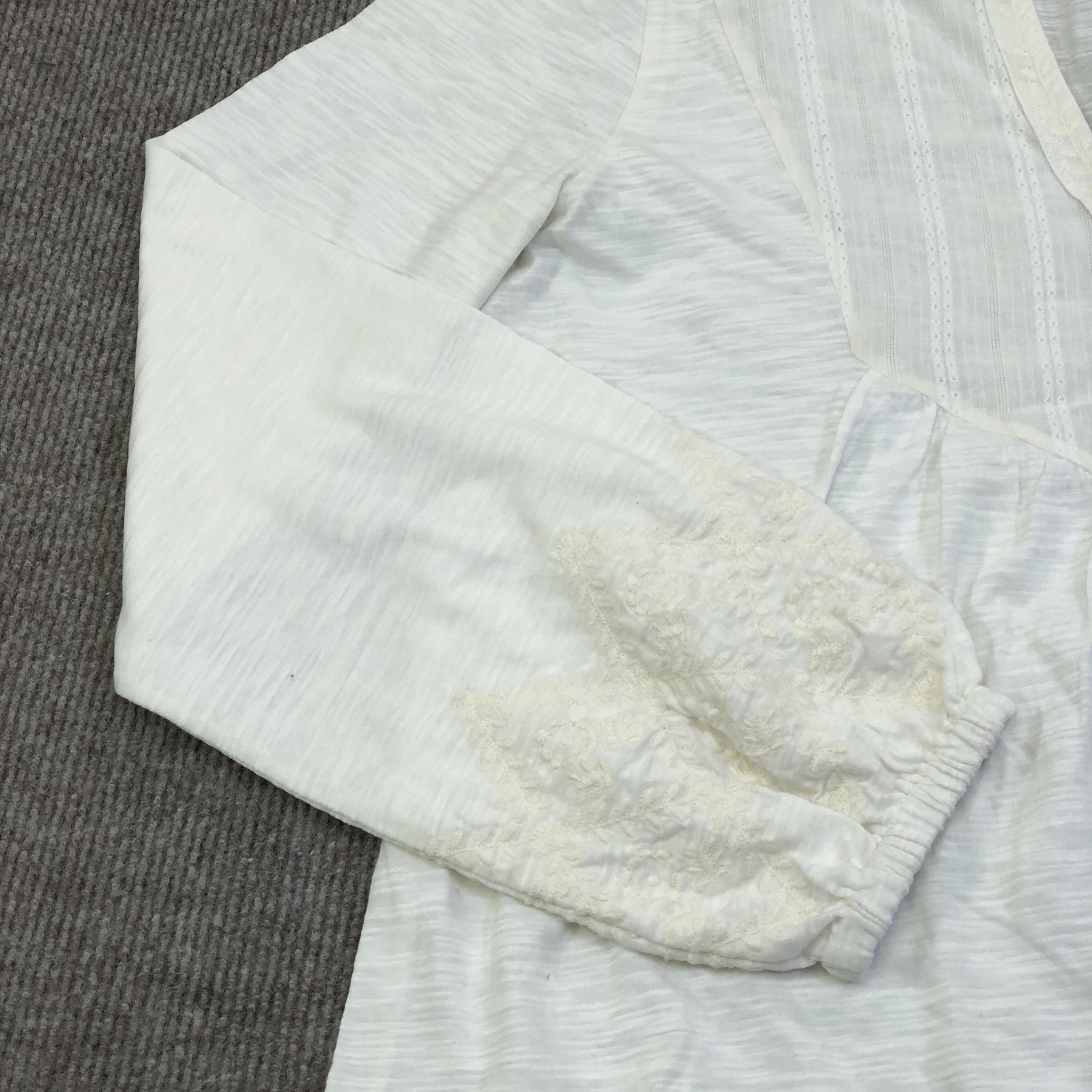Lucky Brand Blouse Womens Small White Embroidered Balloon Sleeve Boho Sample