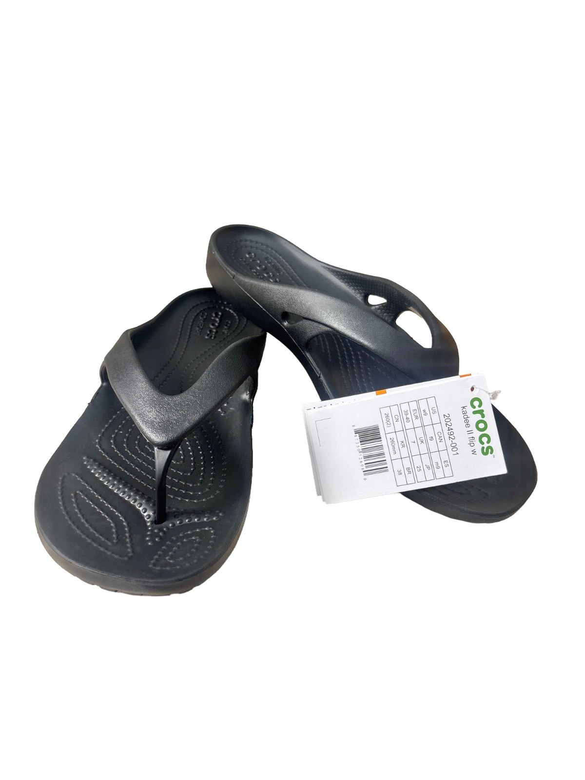 Crocs Kadee II Flip Flops Black Lightweight Comfort Sandals Womens Sz W9 M7 NWT