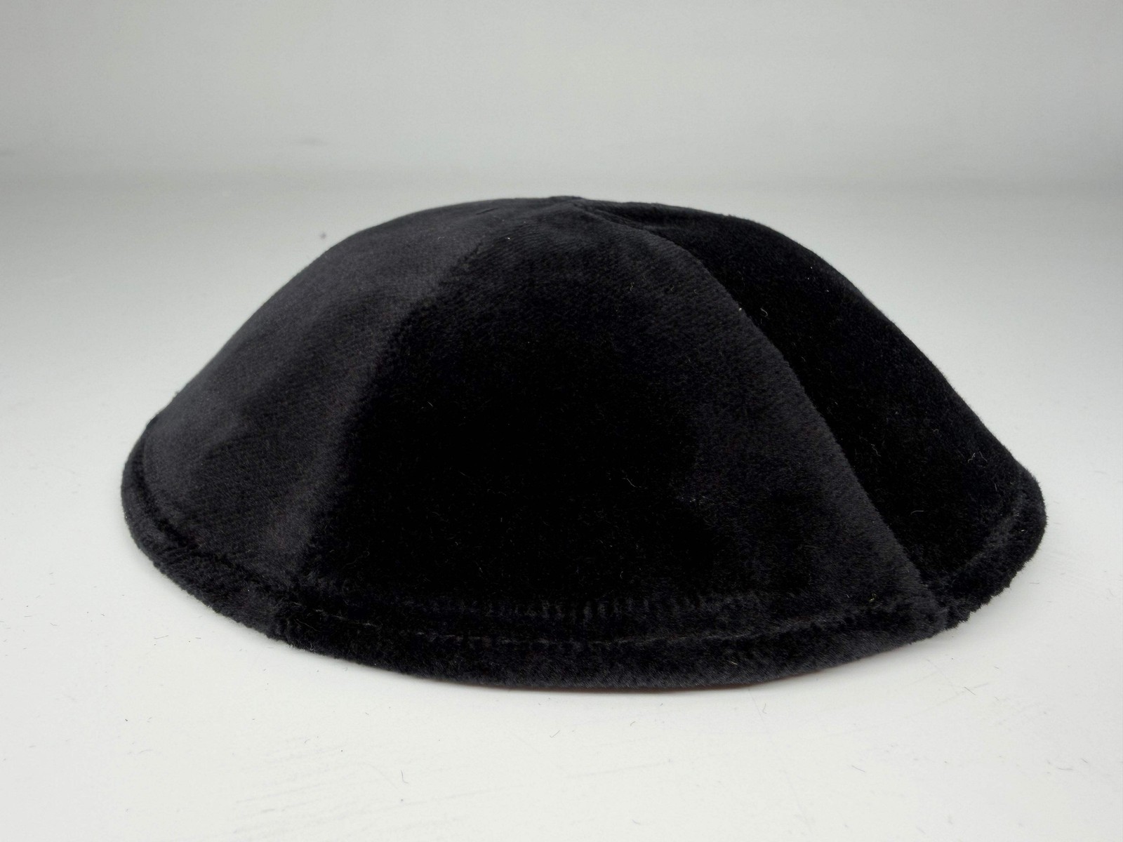 Black 6-Panel Kippah No Trim Classic Minimal – Velvet or Plush Finish