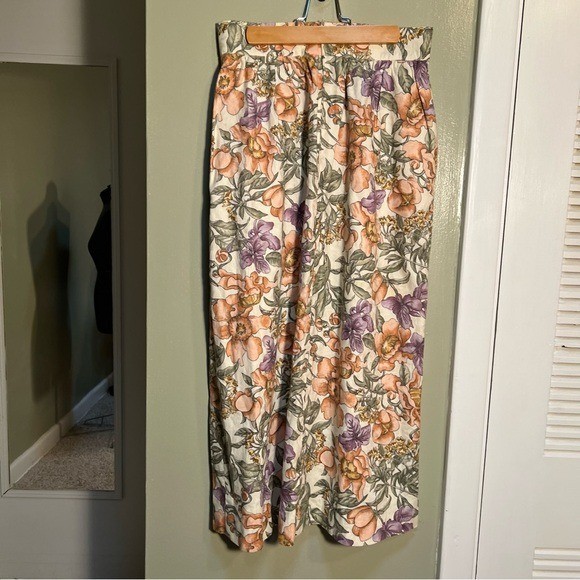 Vintage Norton McNaughton Women’s Midi Skirt Beige Purple Pink Floral Pleated