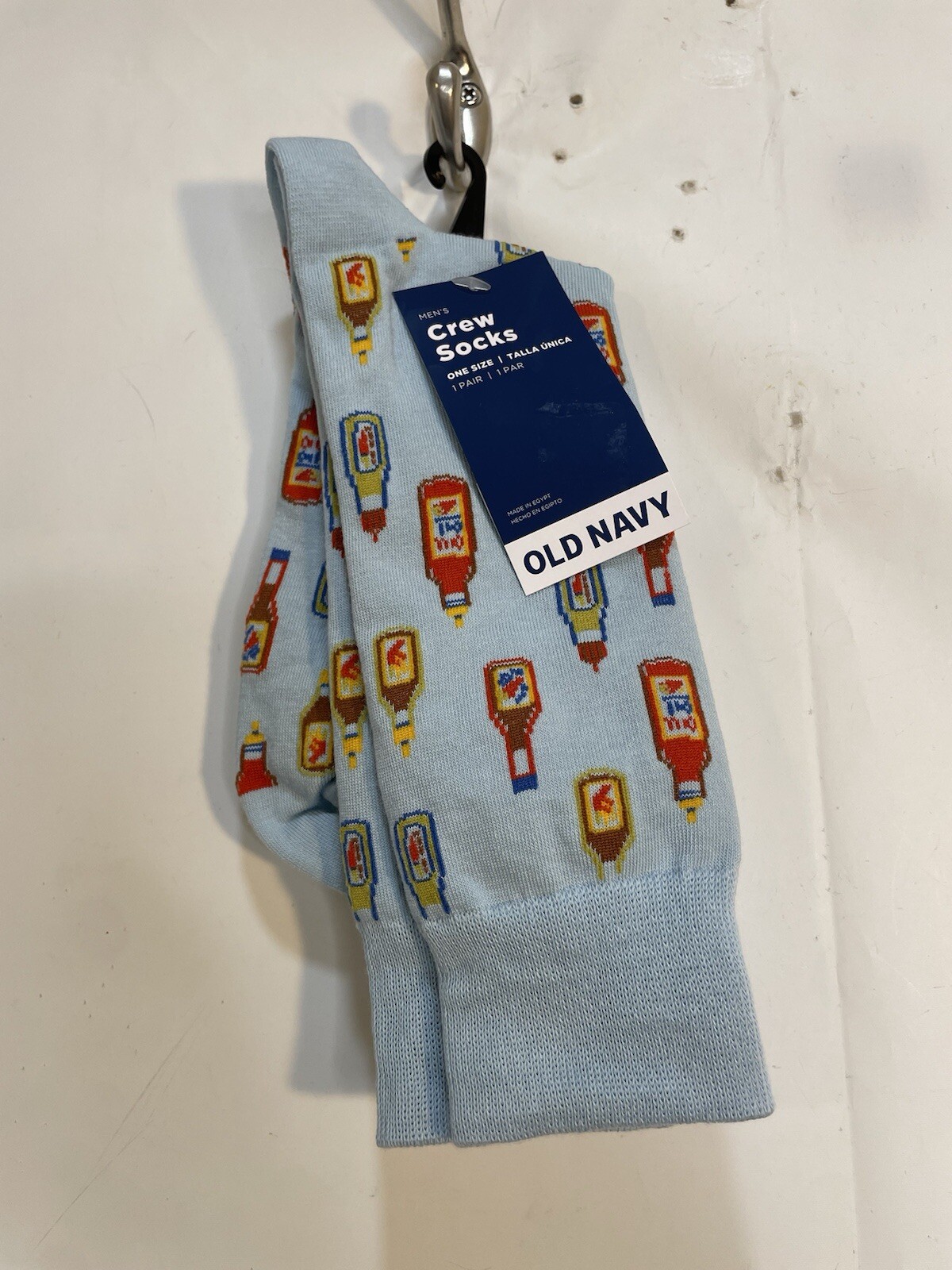 Old Navy Mens One Size Blue Multicolor Hot Sauce Printed Novelty Statement Socks