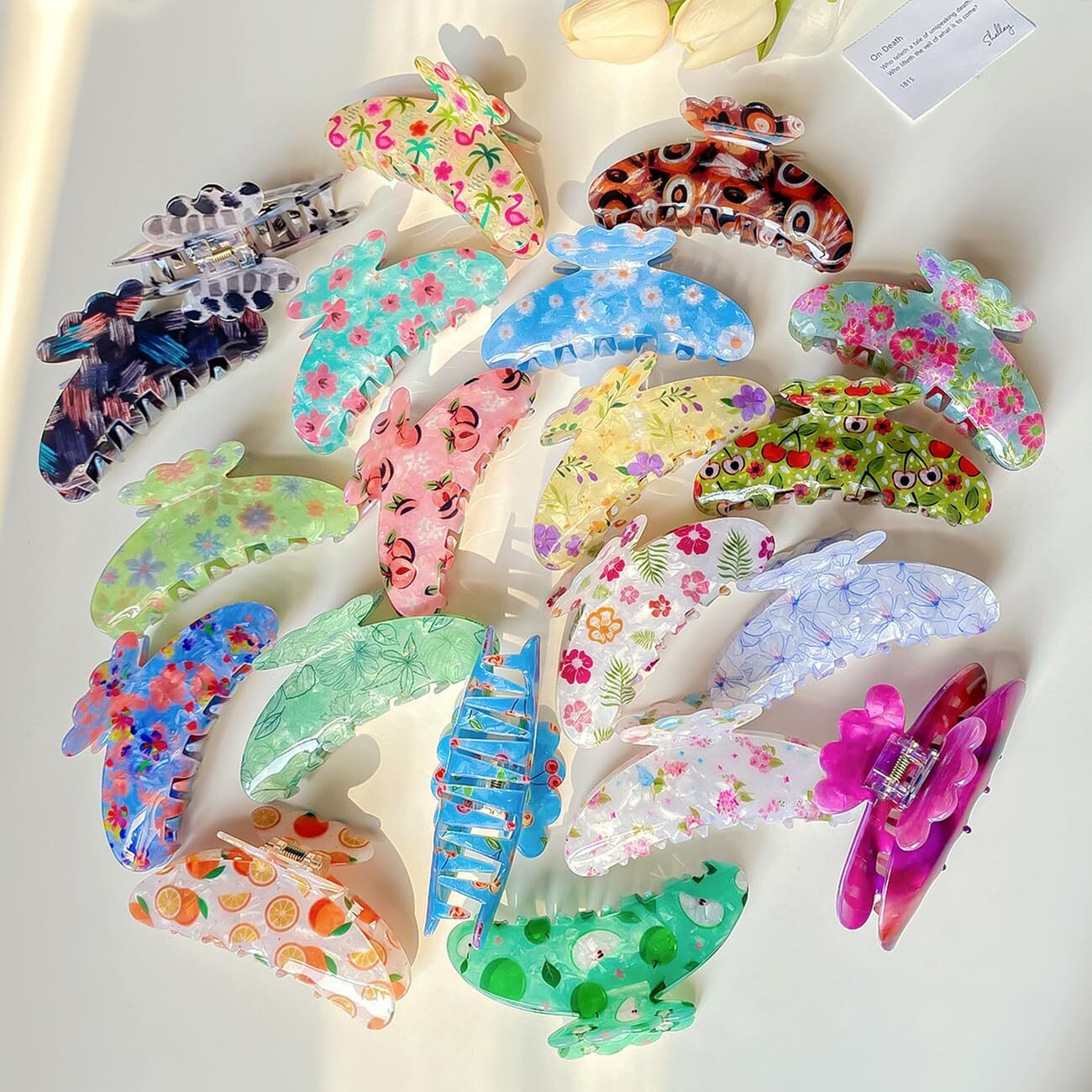 4.3″ Bird Pattern Print Large Vintage Hair Claw Clip Non-Slip Flamingo Yellow