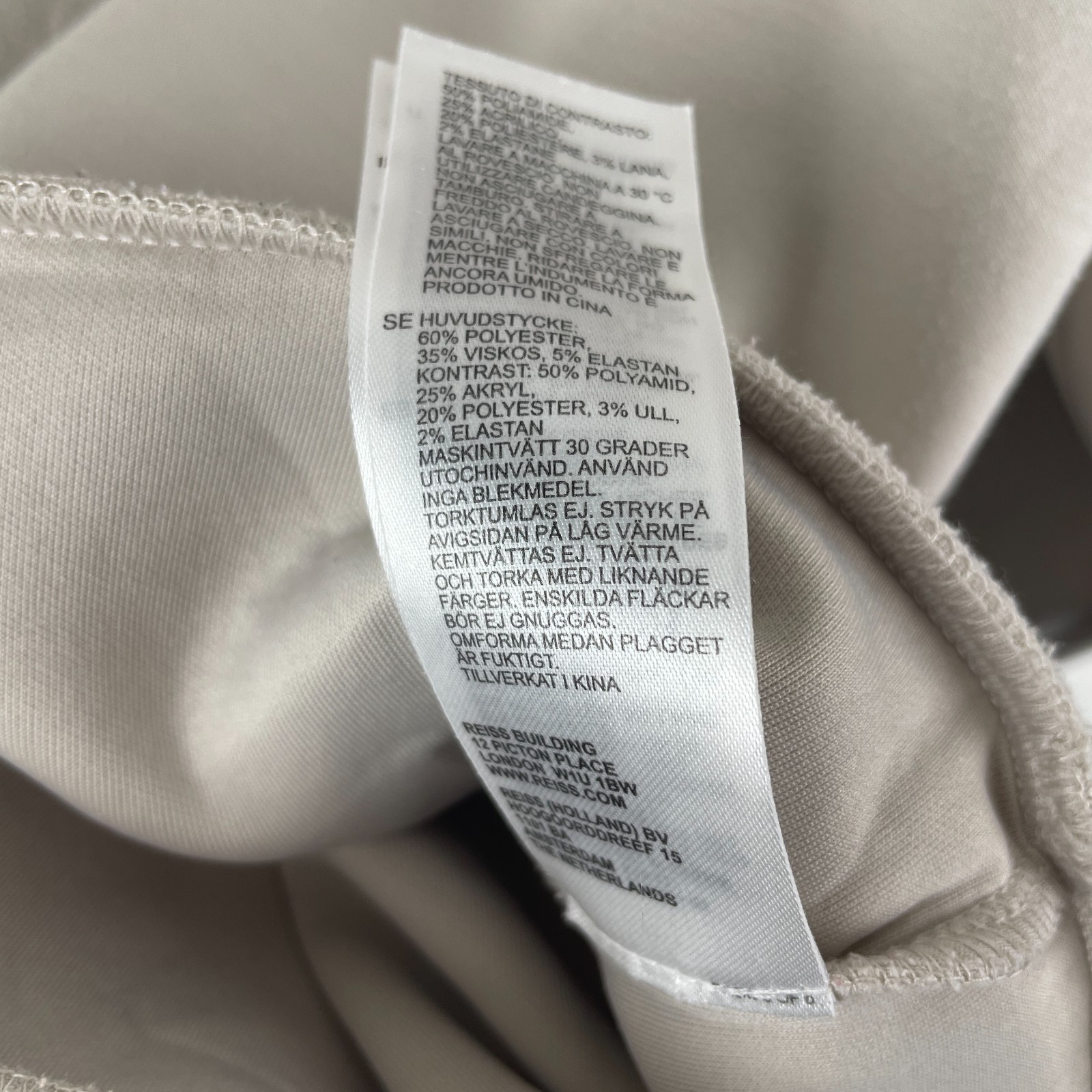 REISS Laney Premium Interlock Half Zip Sweatshirt Stone Neutral Size L Large