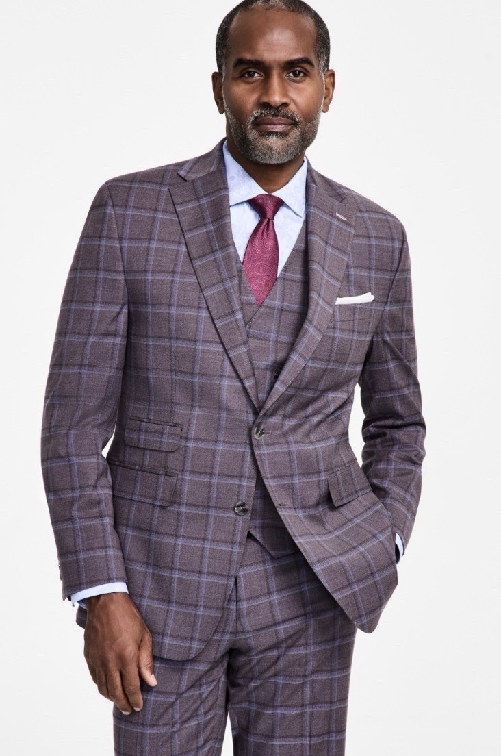 Tayion Mens Regular fit Suit Jacket Blazer 46L Lavender Plaid