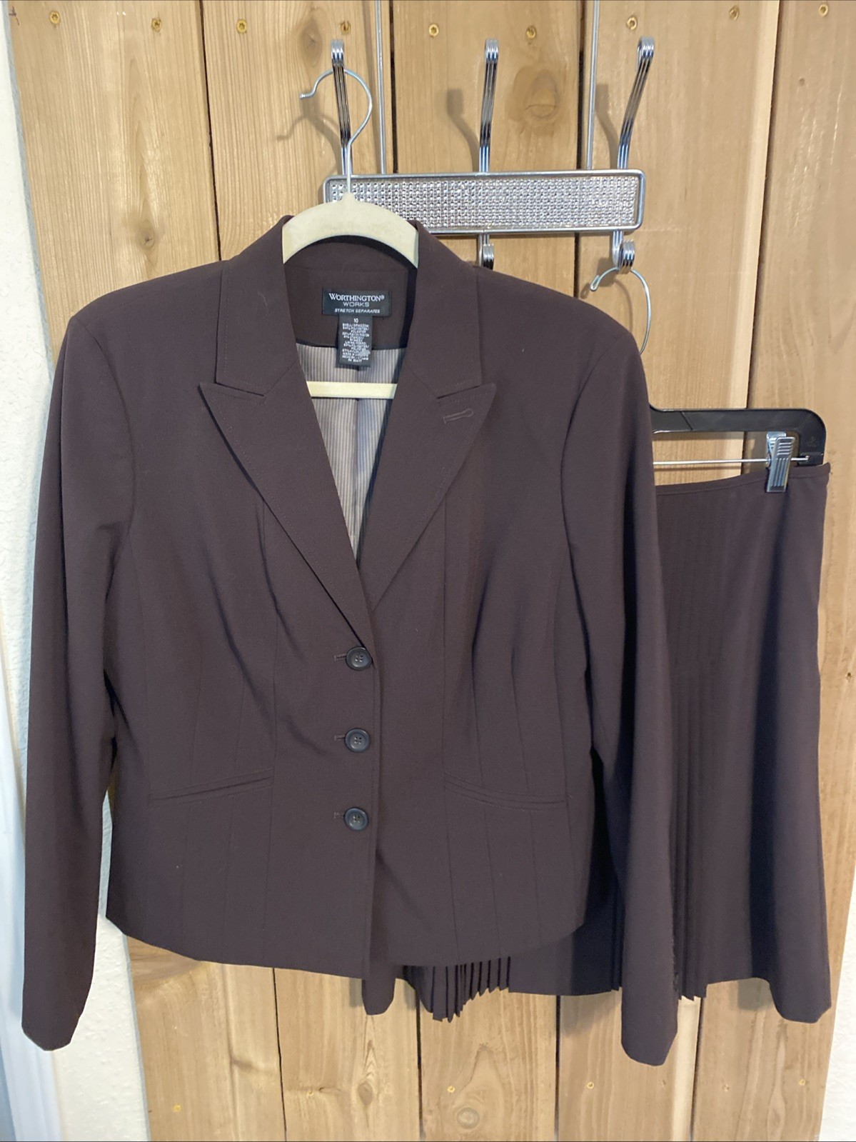Worthing Works Brown 2 Pc Skirt & Jacket Suit Size 10 NWOT