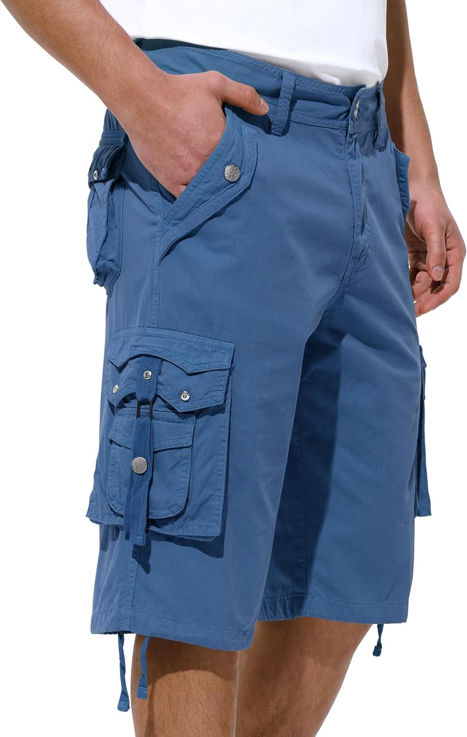 Mens Relaxed Fit Cargo Shorts Below Knee Multi Pocket Outdoor Hiking Casual Wear