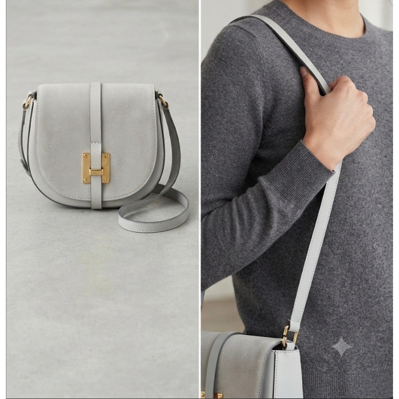 Borse In Pelle Gray Italian Leather Saddlebag Crossbody Bag NWOT Flawless