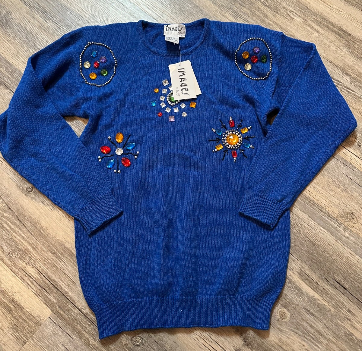 80s Celestial Sequin Beaded Sweater Women’s Small Evening Party Vtg