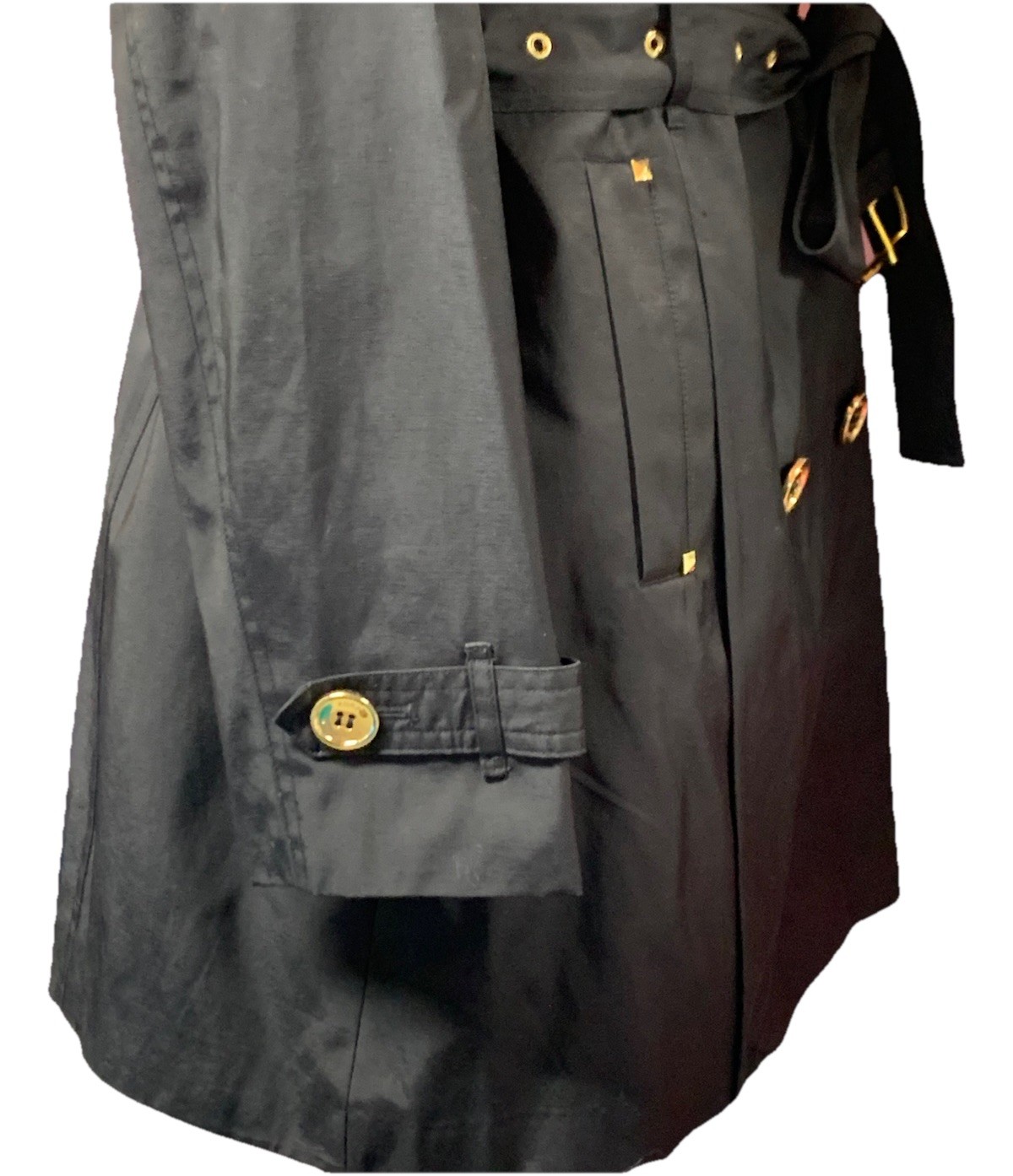 Trench Coat Michael Kors Black Double Breasted Golden Buttons Sz L Women’s