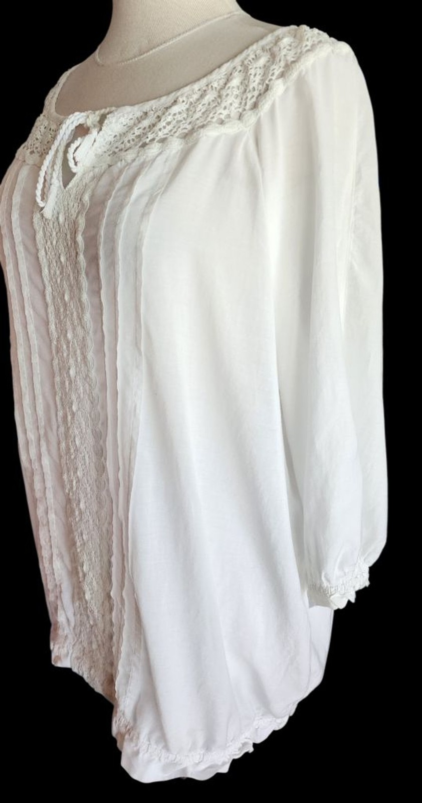 Old Navy White Lace Boho Blouse XXL 3/4 Sleeve Peasant Top Eyelet Tunic