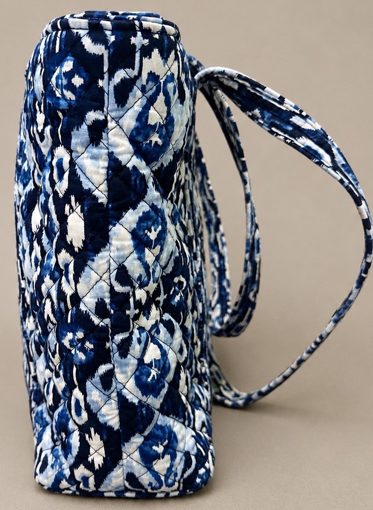 Vera Bradley White Blue Bandana cotton quilted tote, ikat, retired mid-2010s