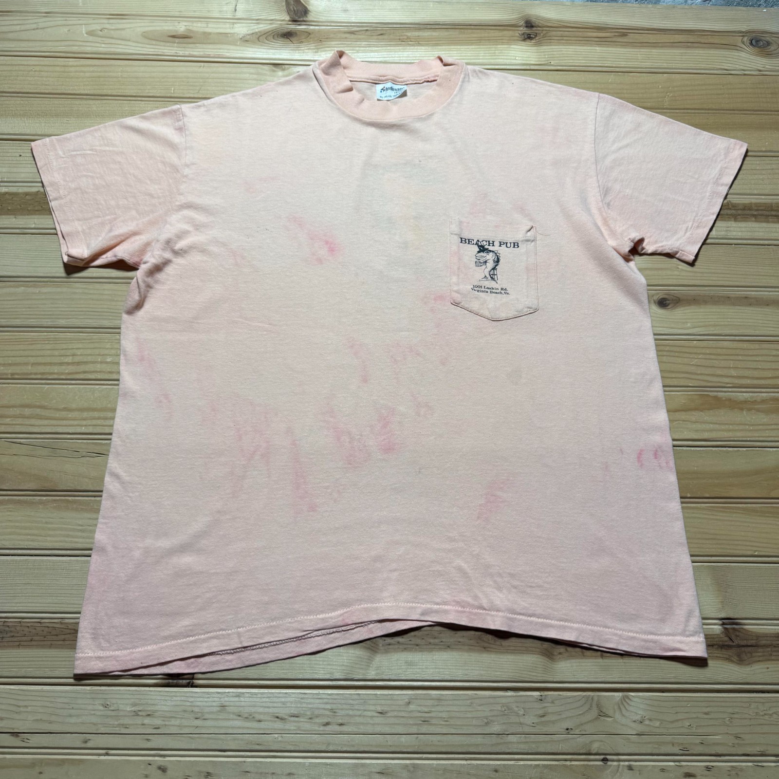 Vintage 1985 Beach Pub Virginia Salmon Beer Hat Promo Pocket T-Shirt USA – XL