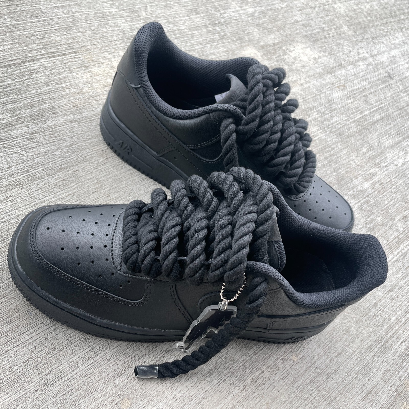 Custom Nike Air Force 1 Black with Chunky Rope Laces AF1 and Hangtag