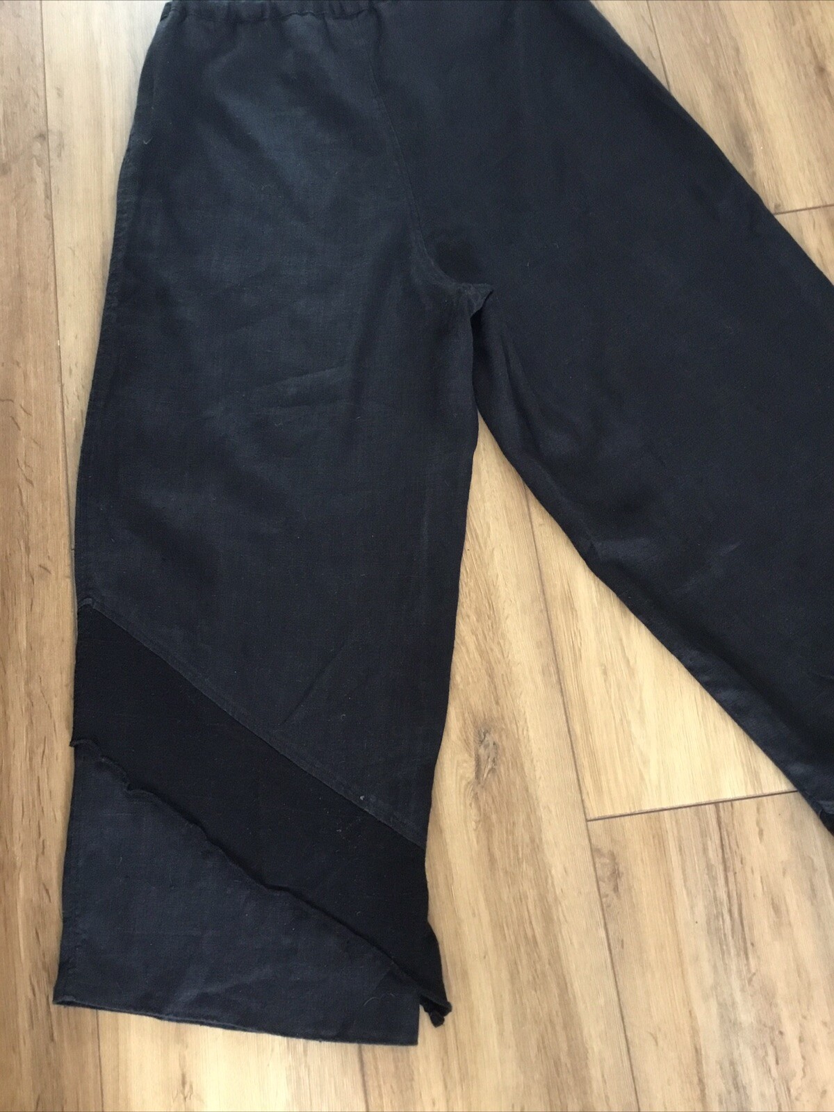 KASBAH Sz/2/M Black linen cropped wide leg trousers