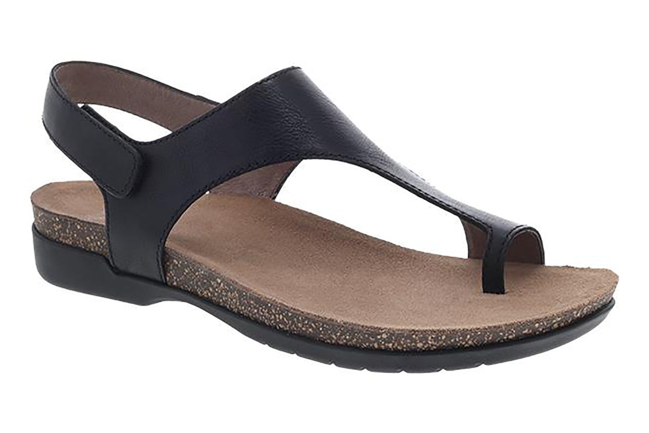 Dansko Womens Reece Sandals Size 41 10.5 Black Leather Toe Loop Slingback Cork
