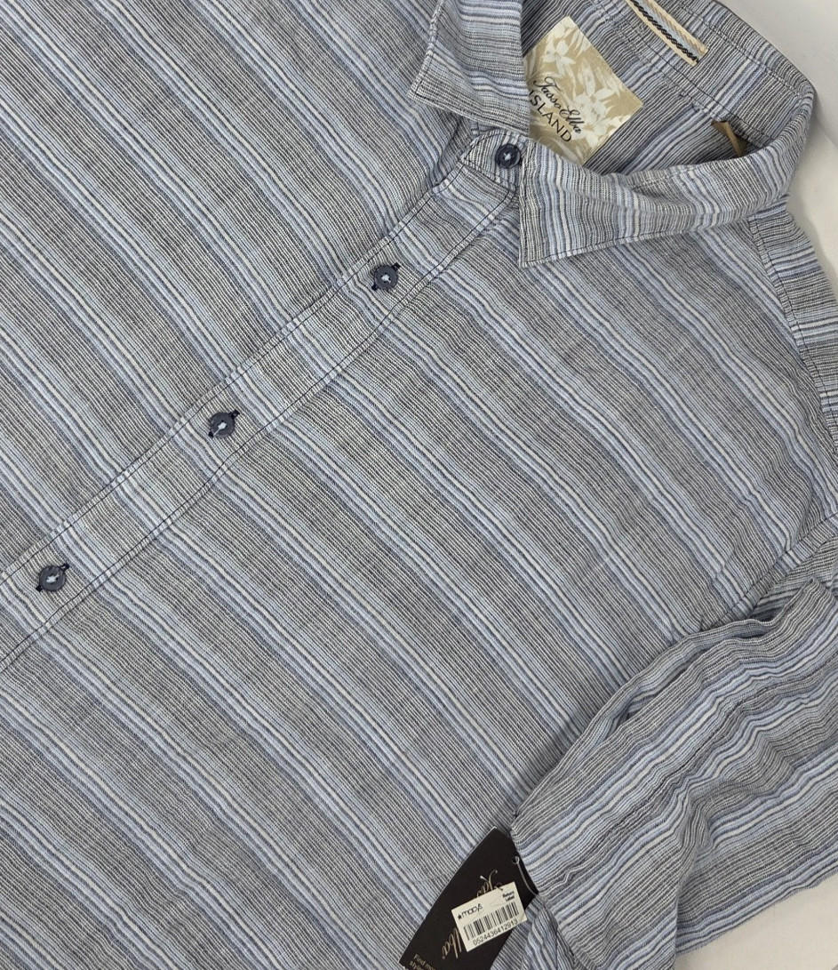 NEW Tasso Elba Island Mens XXL Short Sleeve Button Up Blue Striped Shirt NWT