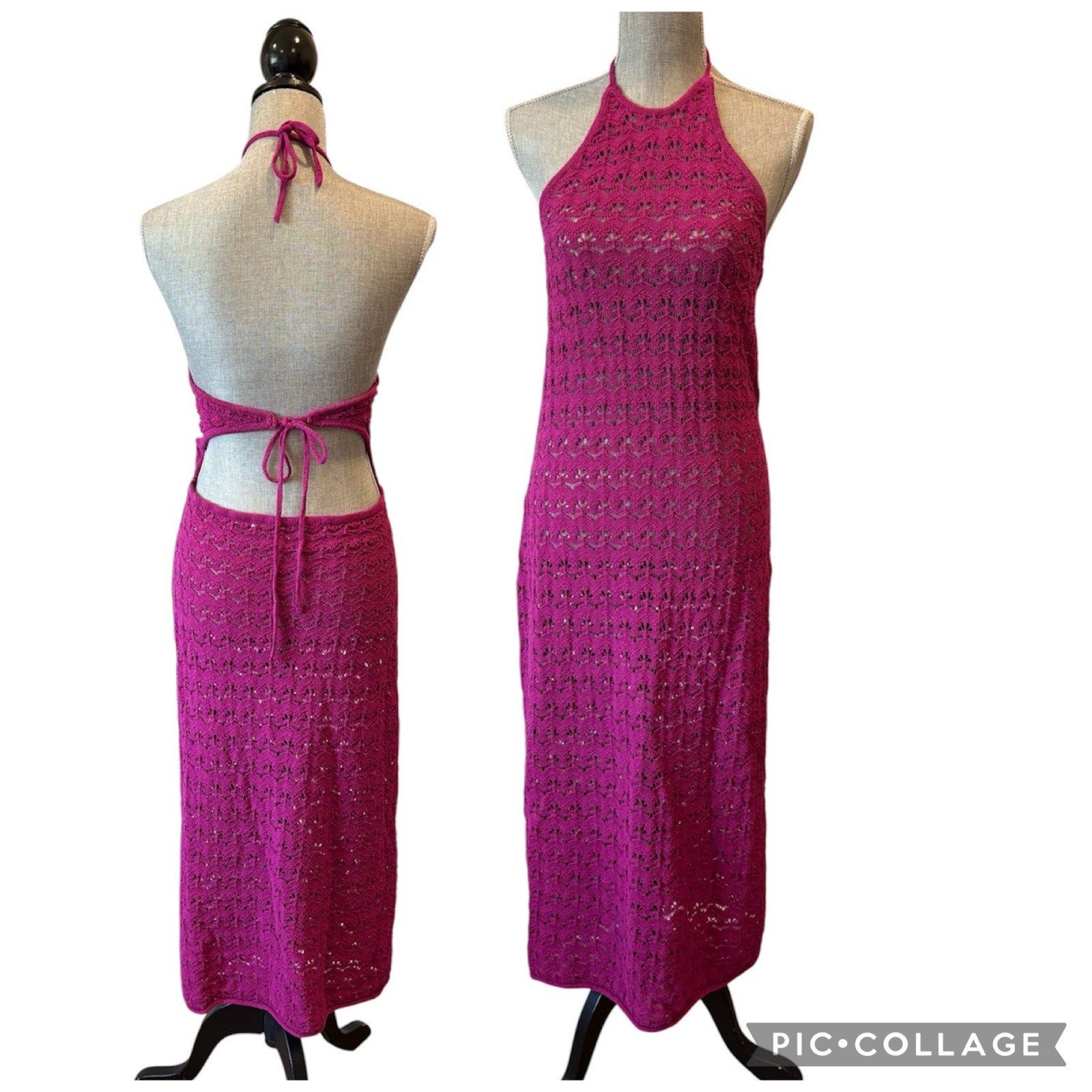 Future Collective Alani Noelle Magenta Crochet Halter Swim Cover-Up Maxi Dress