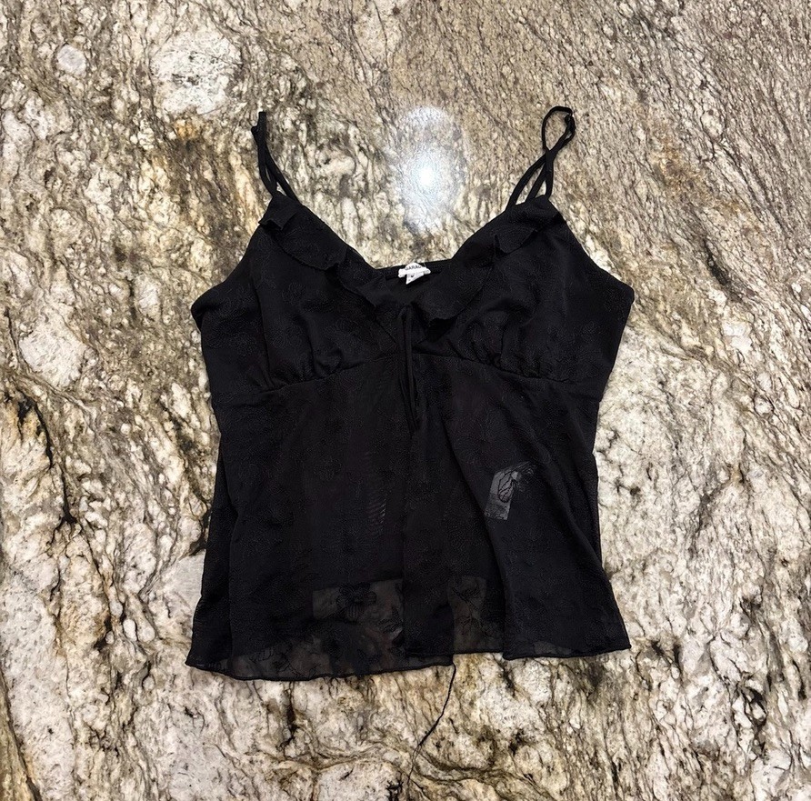 Garage Embroidered Mesh Flyaway Cami Top Womens Medium Black