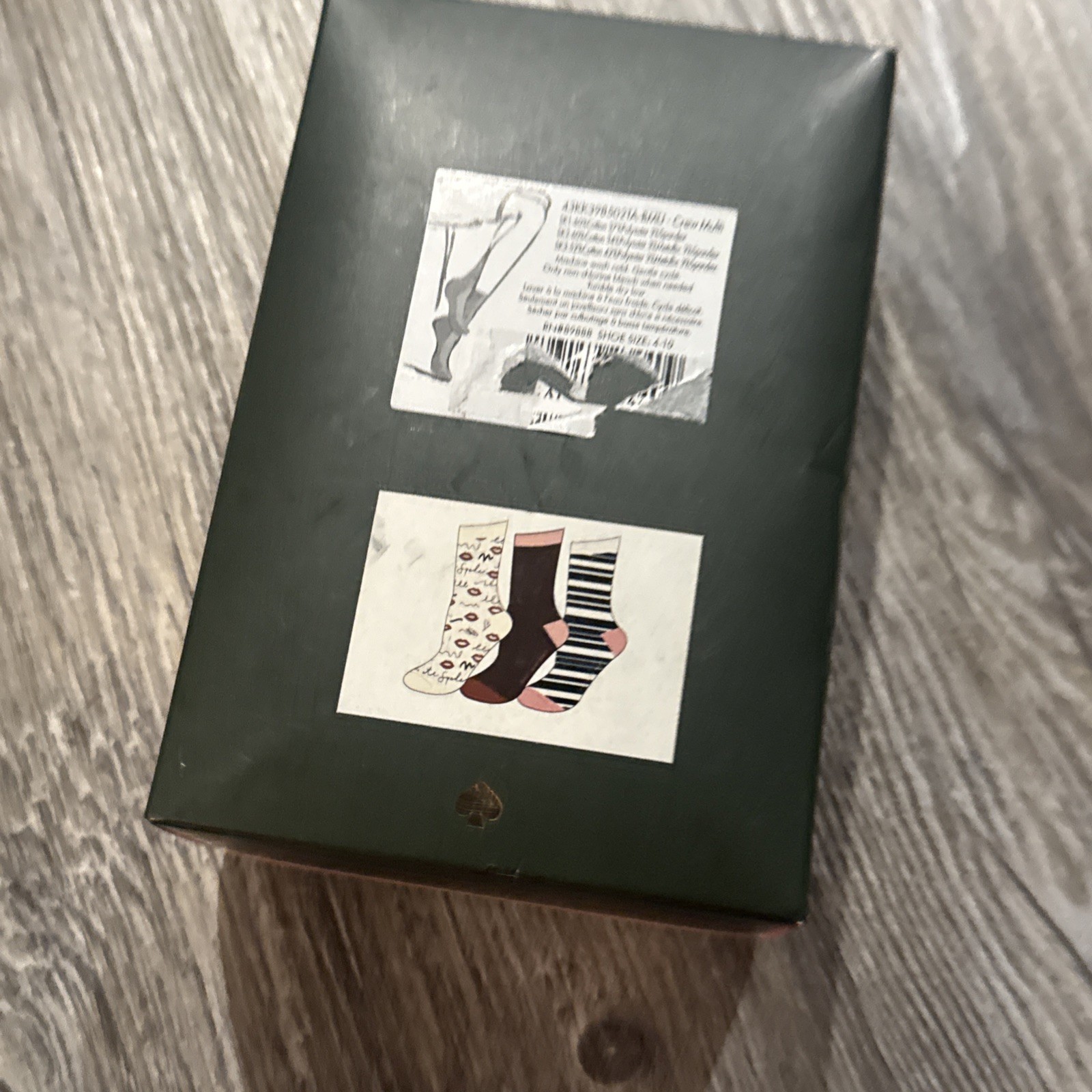 Kate Spade Crew Lips Print Striped Solid 3 Pairs Crew Socks Gift Box New Sox NIB