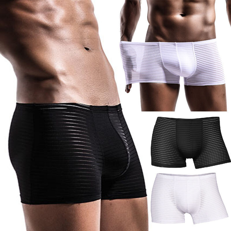 Men’s Sexy Underwear Breathable Briefs U-Pouch Boxers Striped Shorts Underpants