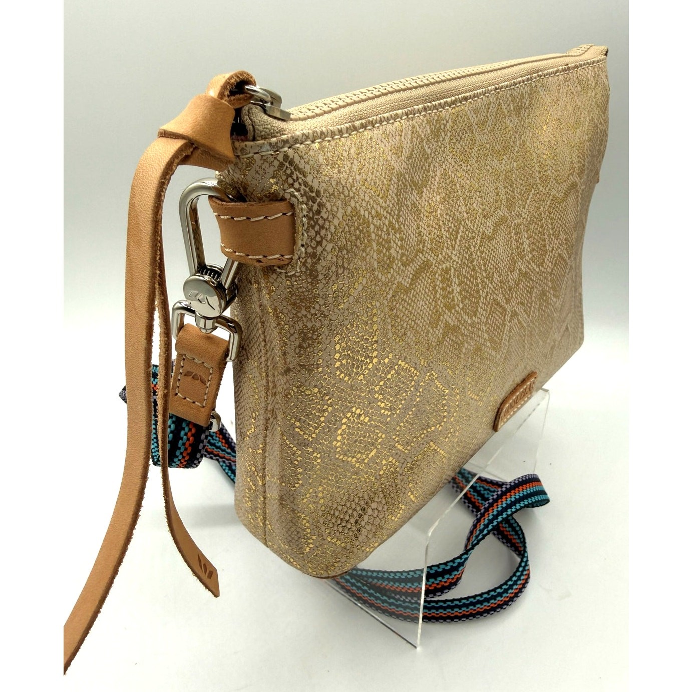 Consuela Leah Midtown Leather Crossbody W/Metallic Gold Snakeskin Print
