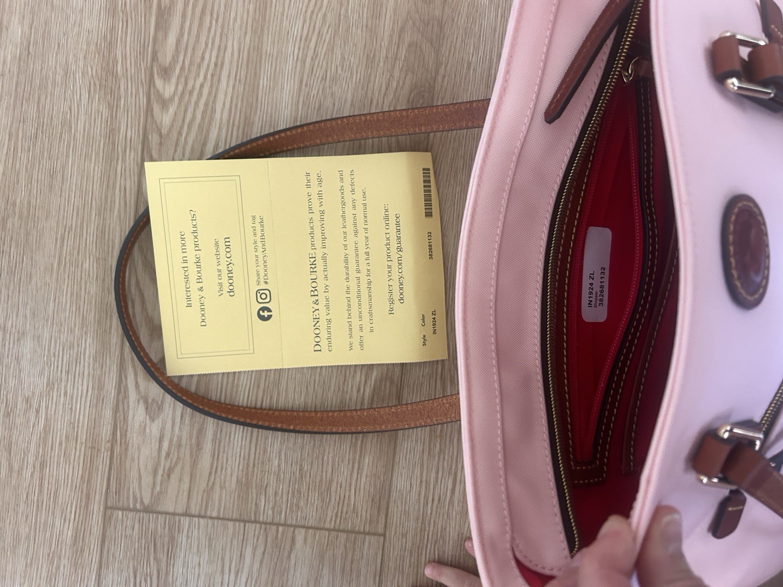 Dooney & Bourke Pink Solid Tote Bag – Zip Top, Gold Hardware, Red Lining