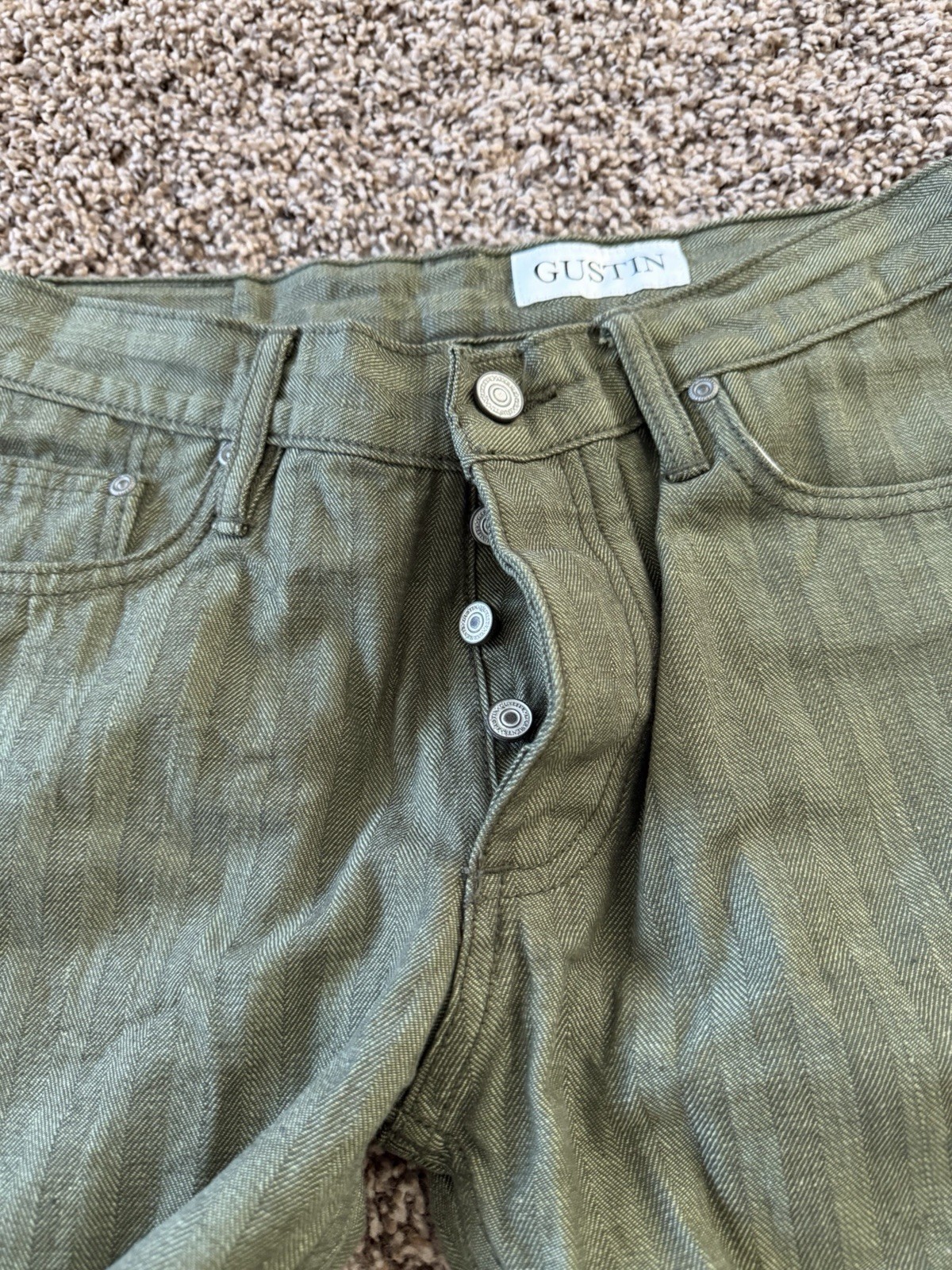 Gustin #198 AMERICAN BEDFORD CORD 5 POCKET GREEN MENS 35 Slim Fit PANTS