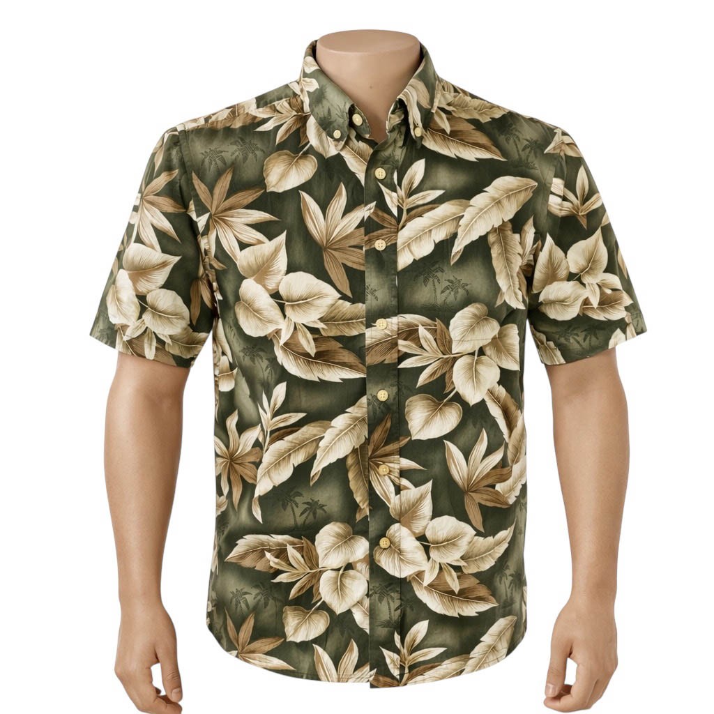 David Taylor Hawaiian Aloha Shirt Large Floral Tropical Palm Tree Silhouettes