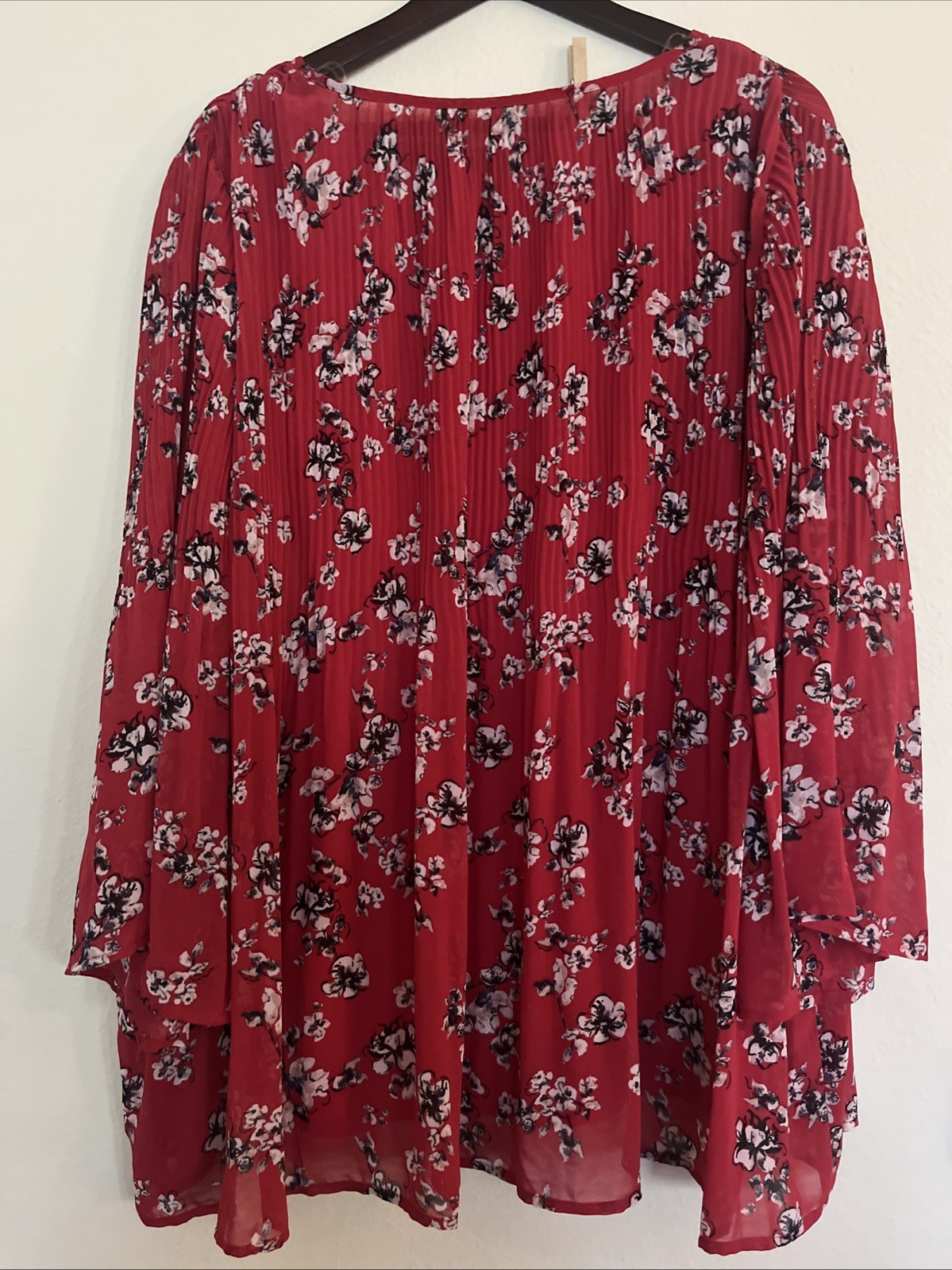 Simply Emma 3/4 Wide Sleeve Babydoll Lined Floral Red Top Blouse SZ 3X