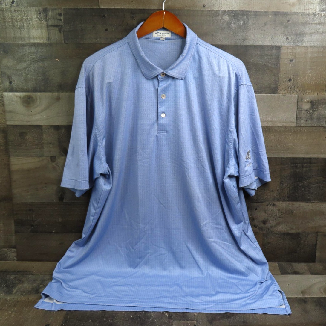 Peter Millar Polo Shirt Mens XL Blue Martini Print Bighorn Golf Performance