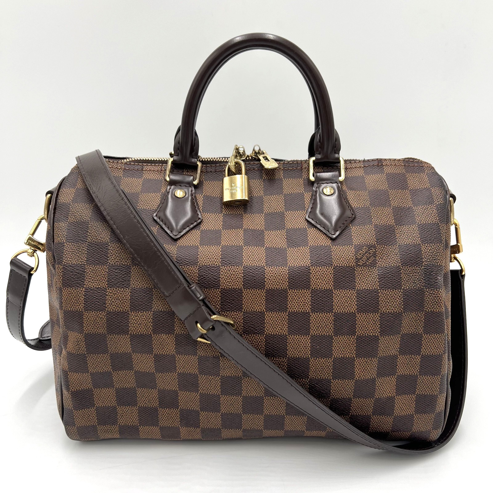 Louis Vuitton Speedy Bandouliere 30 Damier Ebene N41367 Leather Auth Used MB2166