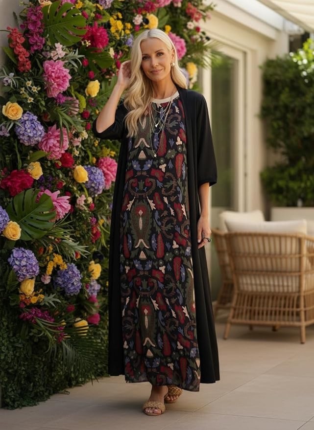 Women’s Summer Vacation 2 Piece Boho Maxi Dress Set with Cardigan Elegant Floral