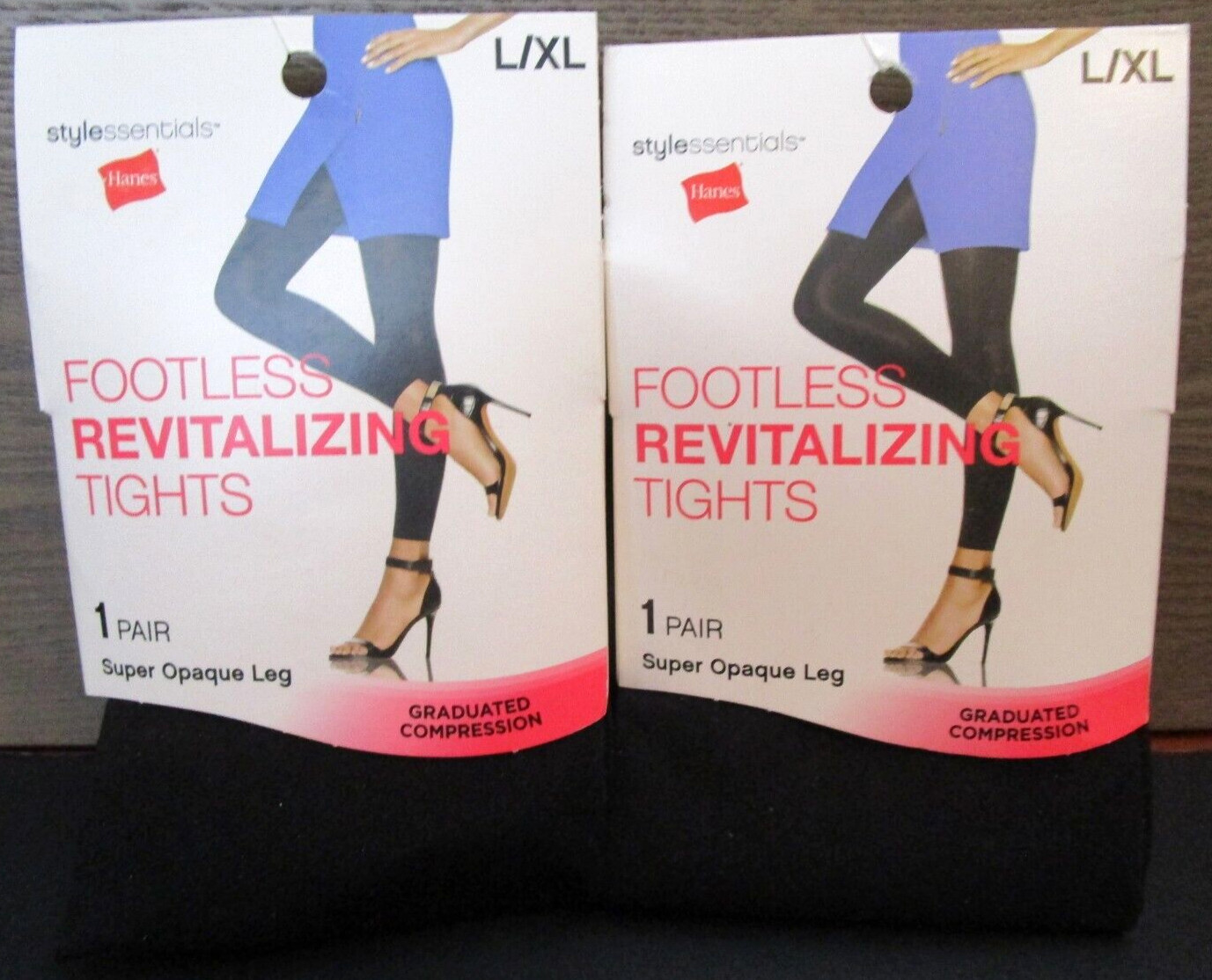 2 PAIRS Hanes Women’s Footless Revitalizing Compression Tights BLACK Size L XL