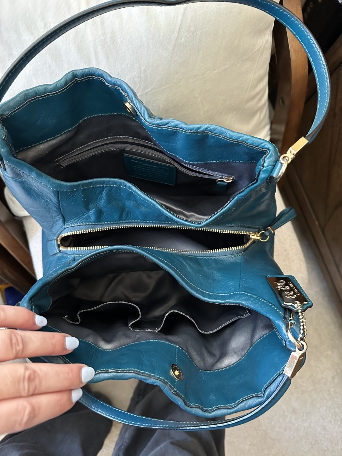 Coach Madison Phoebe Dark Teal Gathered Leather 3 Compartments Shoulder Bag