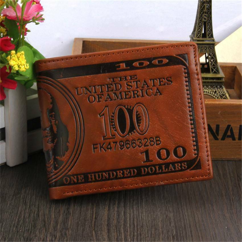 Men’s US 100 Dollar Bill Leather Wallet Bifold Card Photo Holder Slim Thin Purse