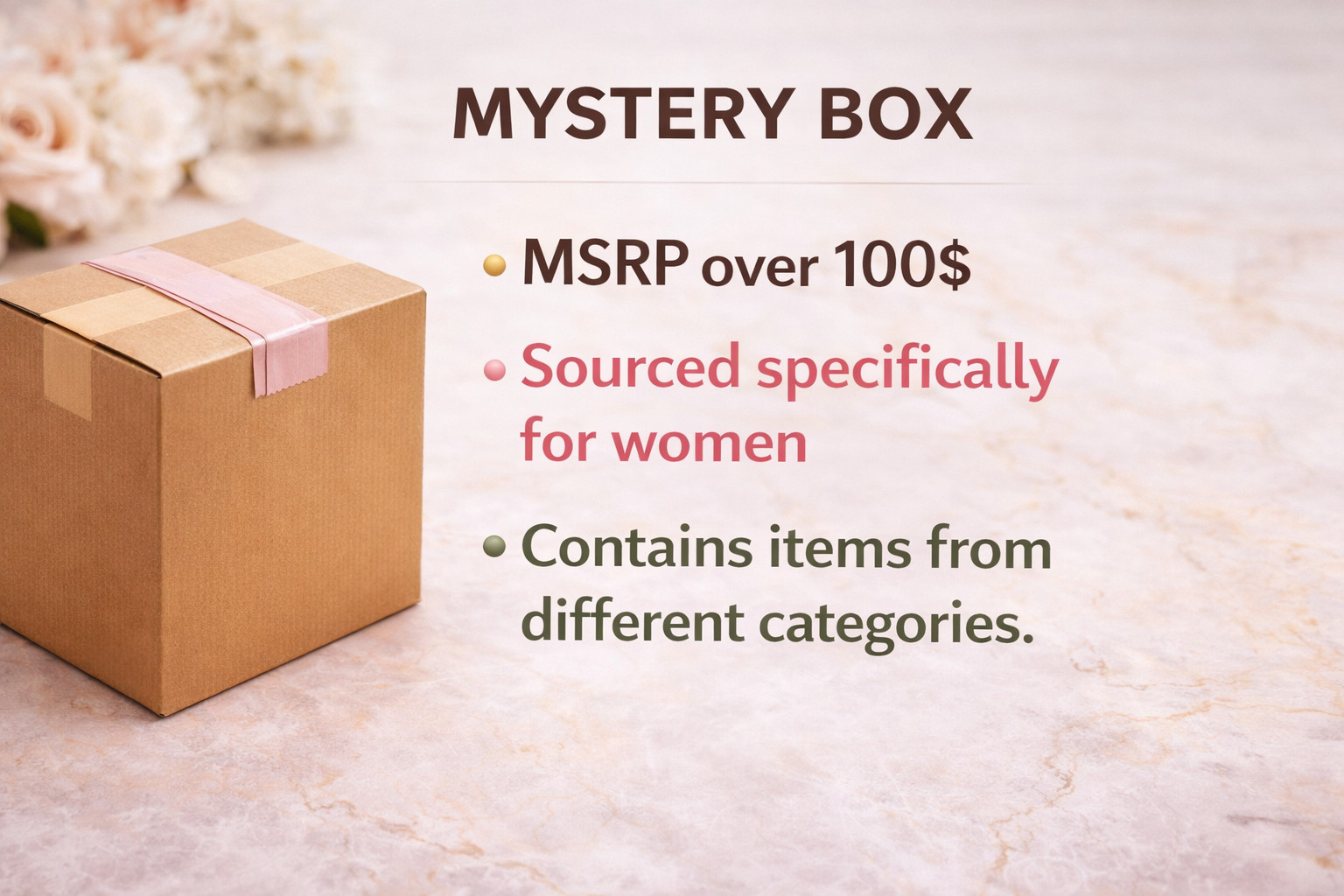 Mystery Box Female Woman Leaning All Sorts Of Fun And Useful Items