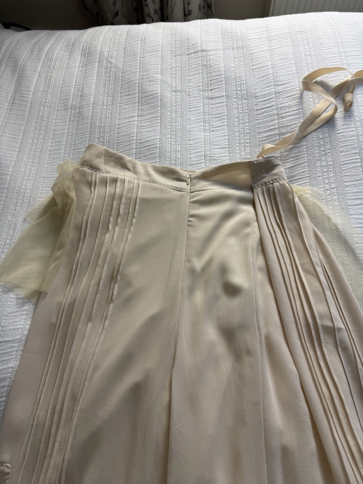 See By Chloe Vintage Pale Peach Nude Slip Dress Size 8 Drop Waist Tulle Trim 20s