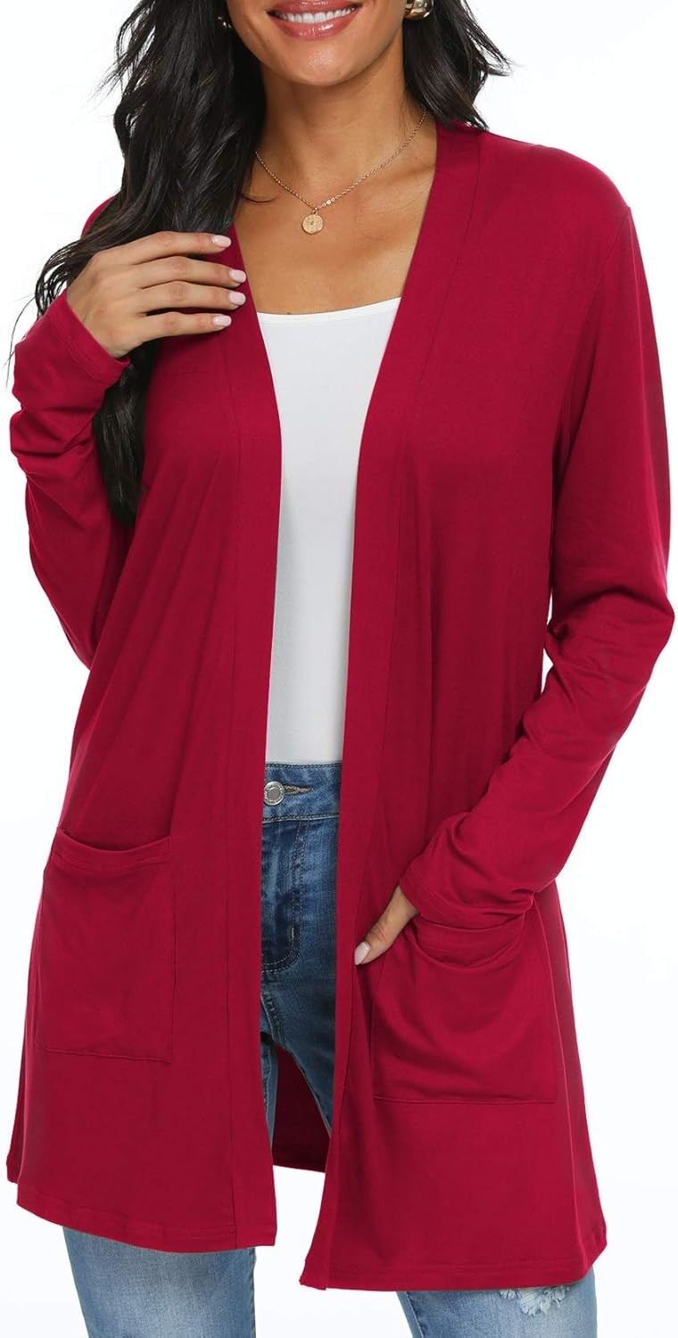 Womens Open Front Long Sleeve Cardigan Lightweight Casual Knit Sweater