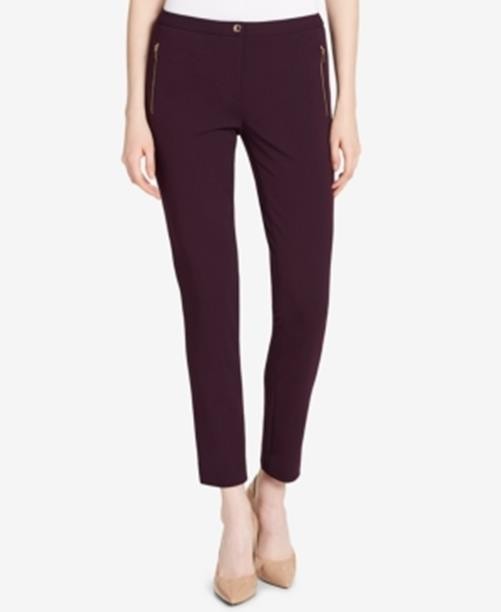 CALVIN KLEIN Petite Crepe Highline Ankle Length Trouser Pants, 2P Aubergine