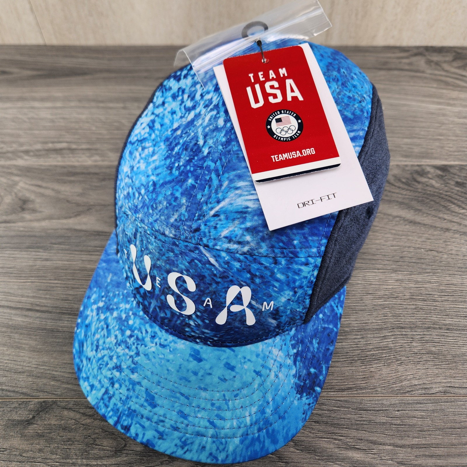 Nike Fly 5 Panel Hat USA Olympic Team Patches Size S/M Dri Fit Blue Running New