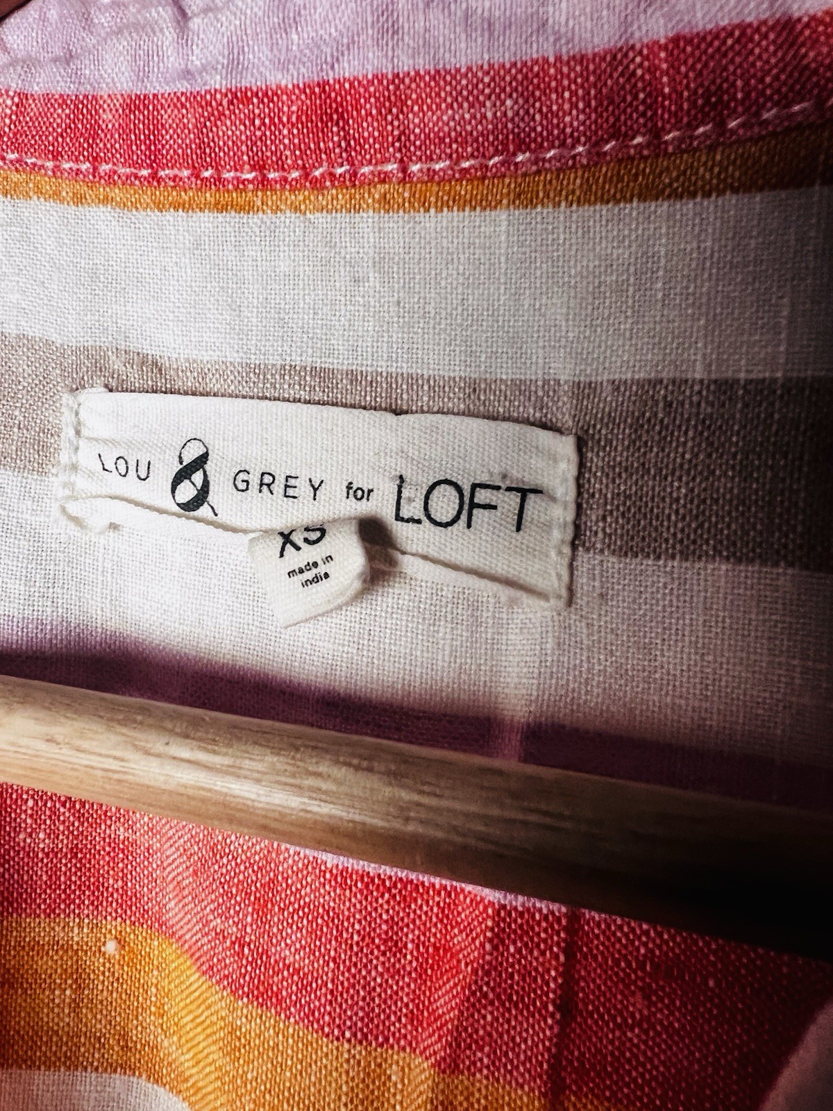 Lou & Grey Top XS Pastel Stripe 100% Linen Button Up Twist Front Shirt Boho