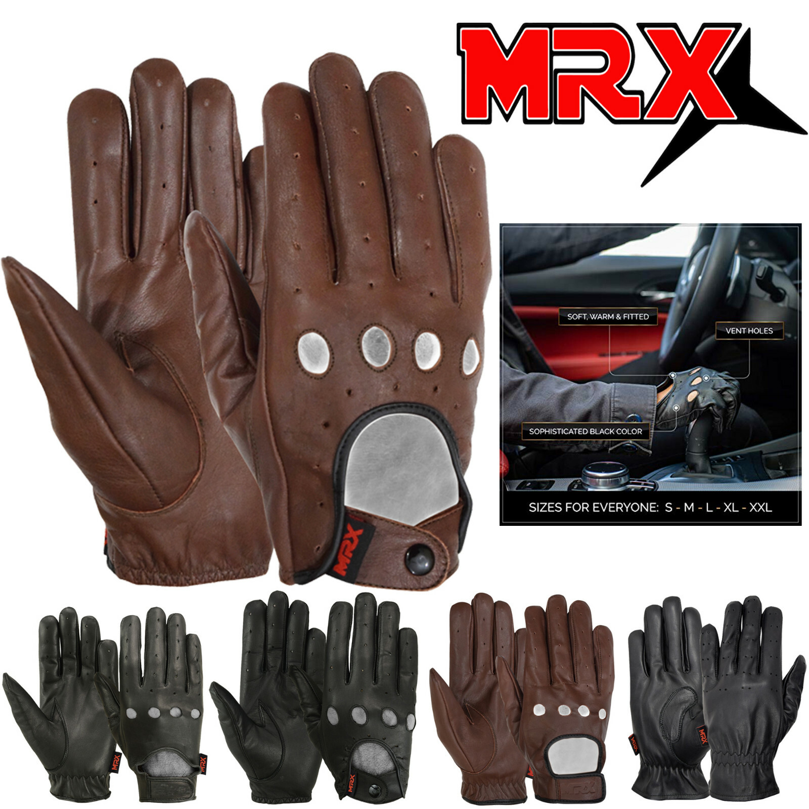 MRX Mens Classic Driving Gloves Soft Genuine Real Cowhide Leather Full Finger