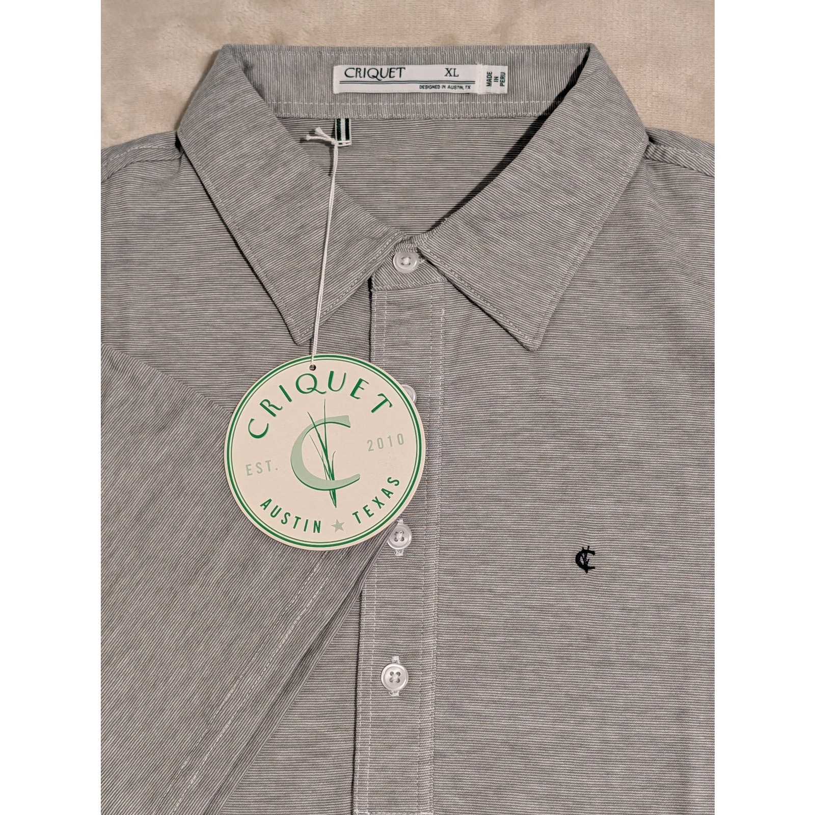 Criquet Men’s Players Polo Shirt Gray Heathered XL Organic Cotton Golf NWT