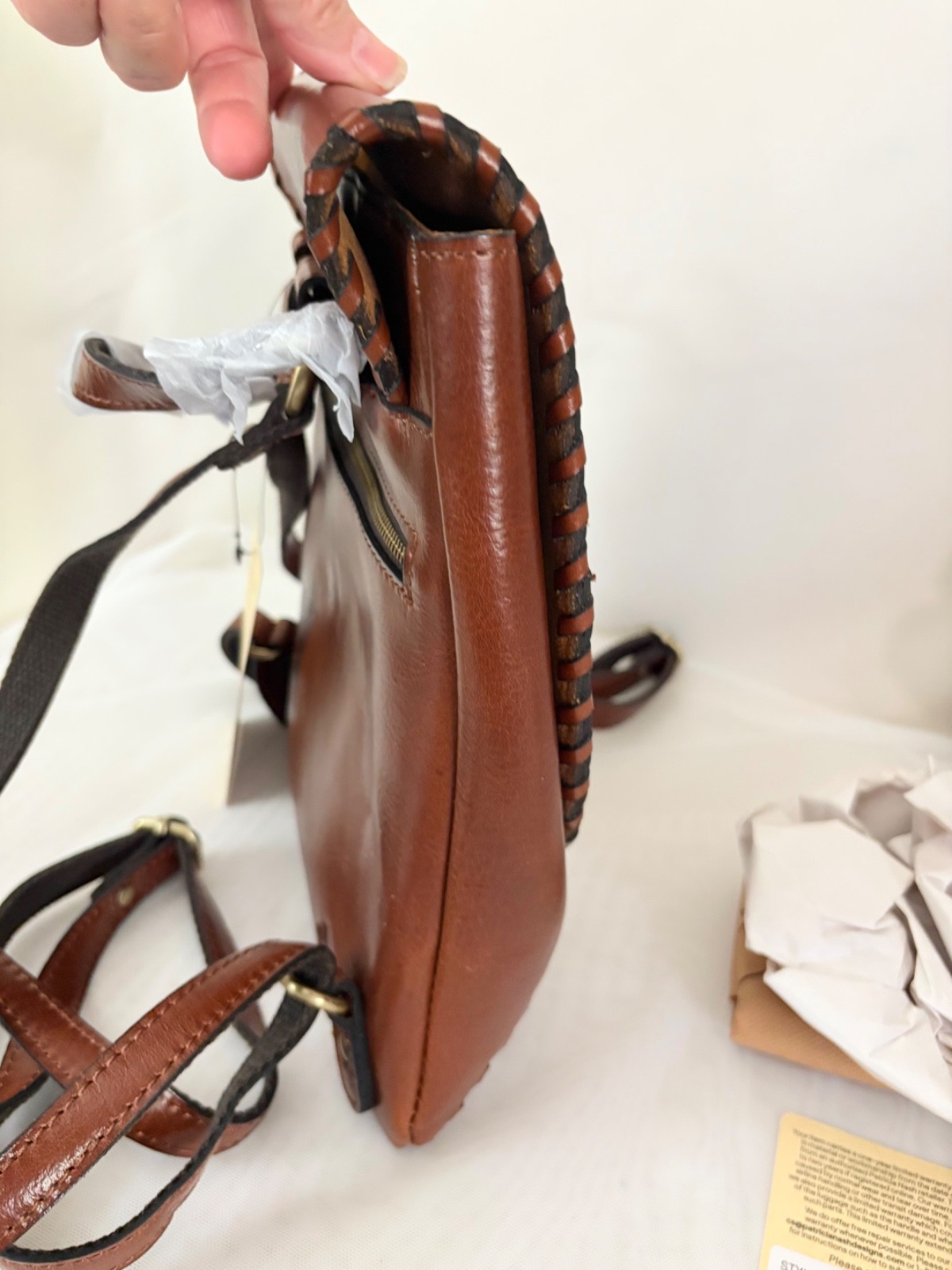 Patricia Nash Leather Backpack KIMINA Cognac Whip Stitching Flap Top Handle NWT