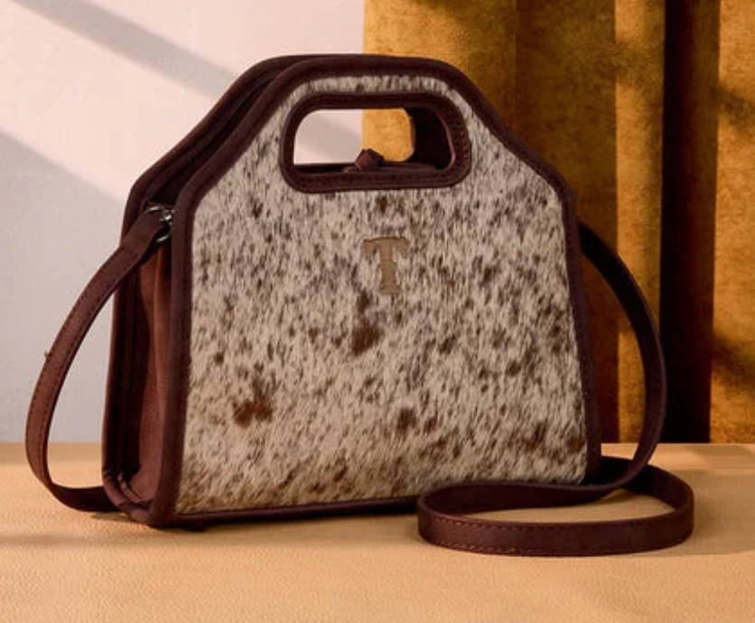 TRINITY RANCH GENUINE COWHIDE SATCHEL CROSSBODY BAG