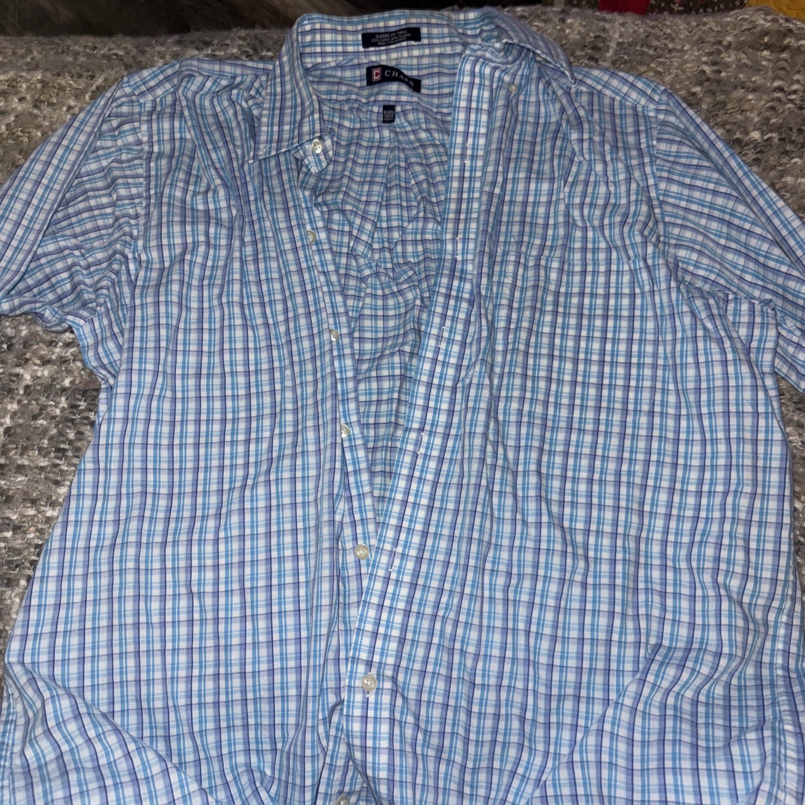Chaps Men’s Long Sleeve 16-16.5 34/35 Button Down Shirt Blue Plaid