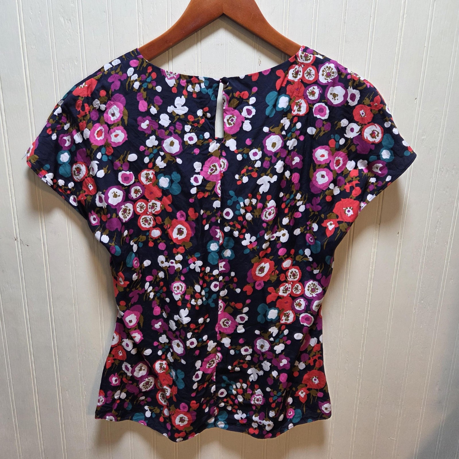 Boden Blouse Womens 6 Multicolor Round Neck Short Cap Sleeve Floral Top