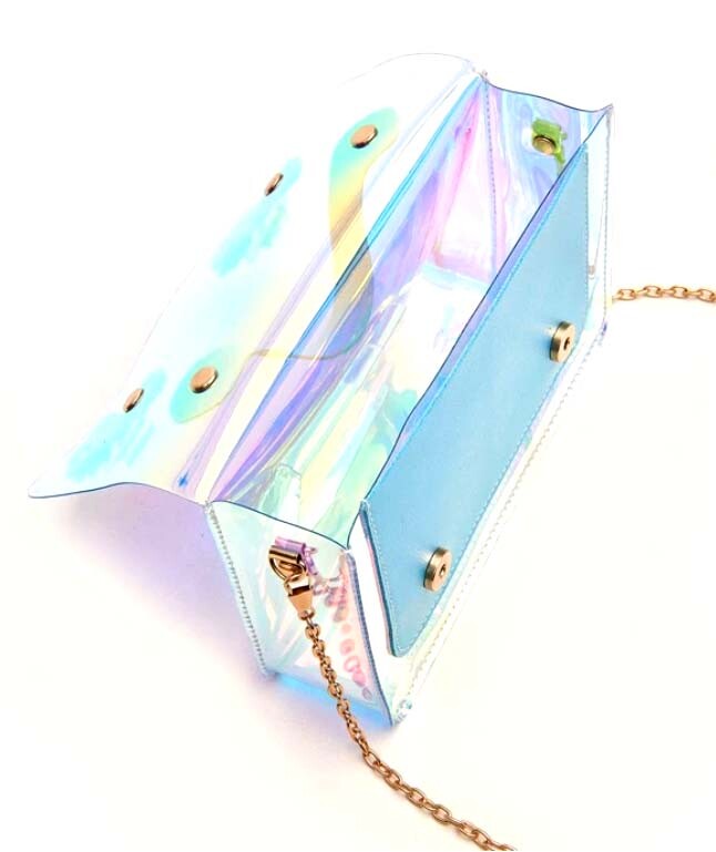 Iridescent Snap-Button Purse or Clutch with Chain Crossbody Strap SO CUTE