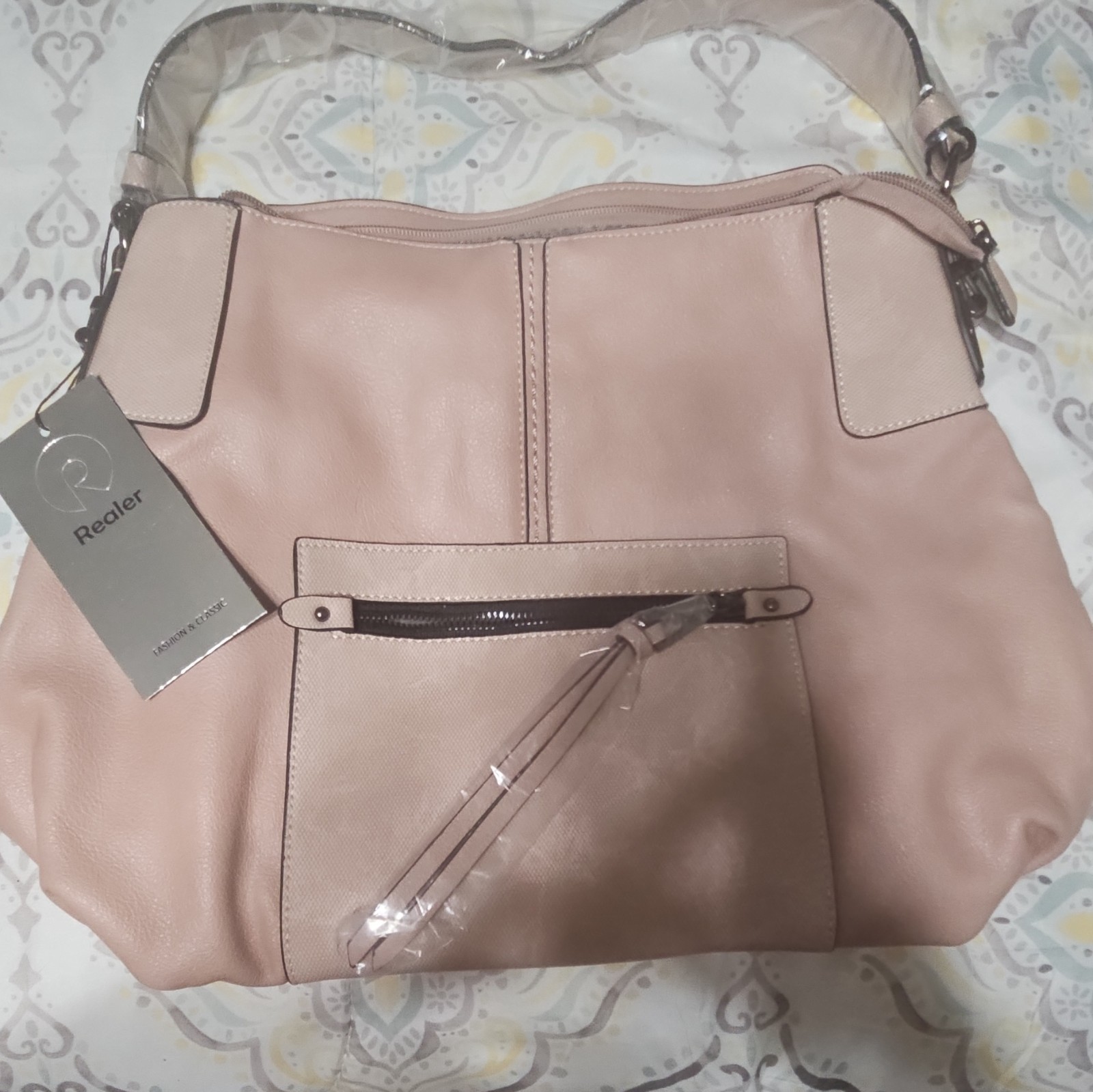 Realer Pink Shoulder Bag Zip Closure Tassel Zipper Accents Inner Pockets
